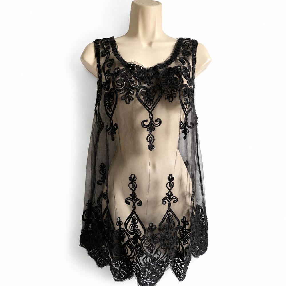 Simply Couture Sheer Embroidered Mesh Tunic Top Black Boho Whimsigoth M/L